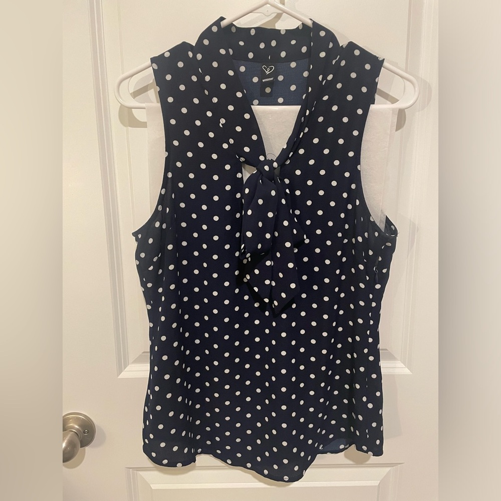 Navy Blue Front-Tie Sleeveless Blouse